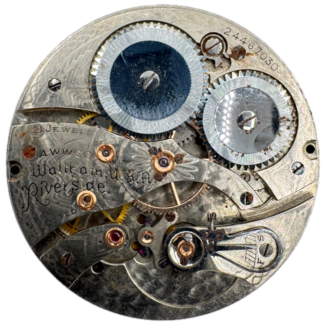 Antique 12s Waltham Secometer 21j Mechanical Pocket Watch Movement Riverside