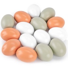 POPLAY 15PCS Wooden Fake Eggs 3 Colors Chicken Eggs Faux for