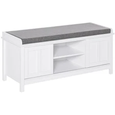 HOMCOM Entryway Shoe Bench Storage Ottoman with Sliding Doors,Adjustable Shelvin