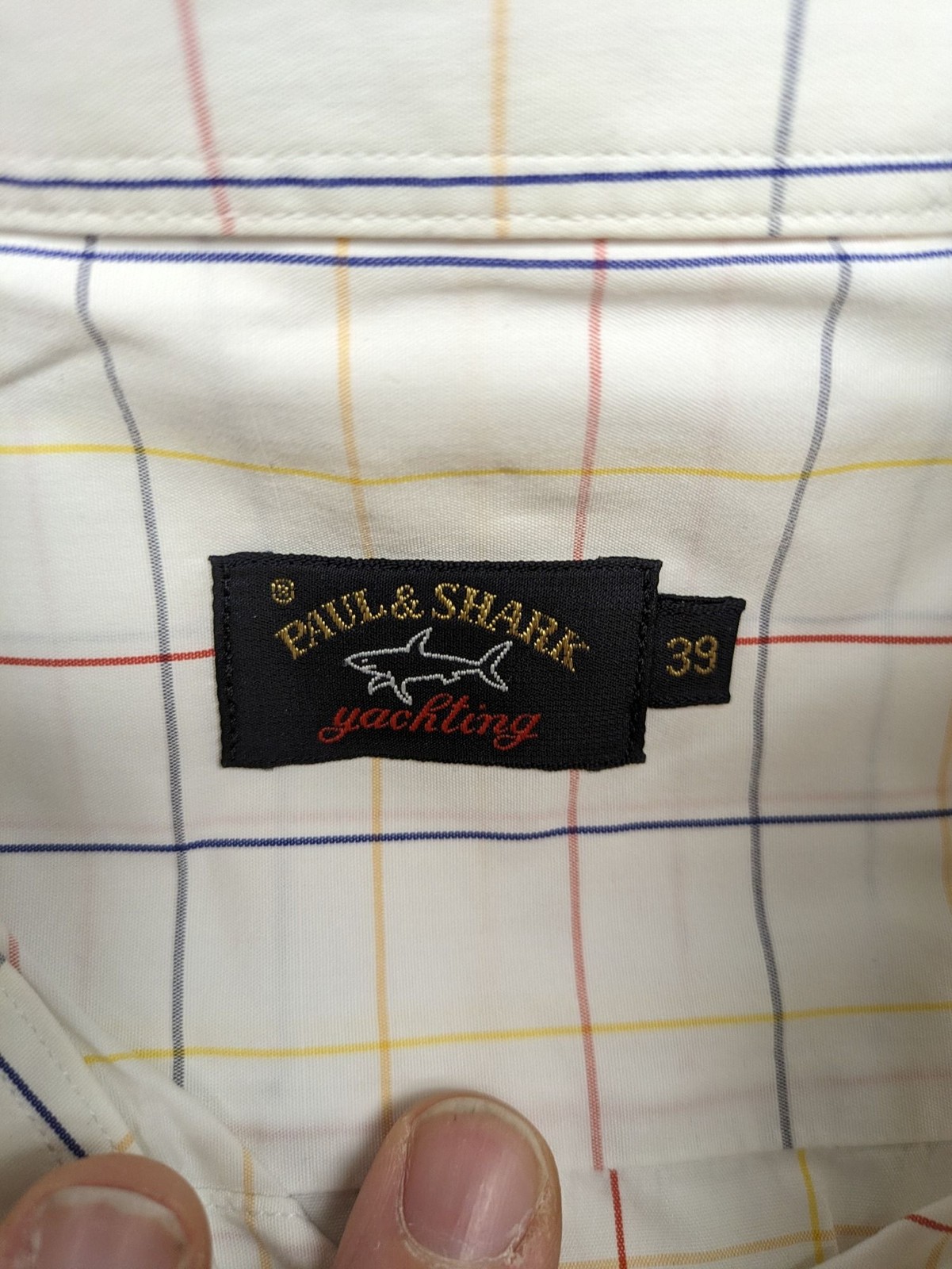top Paul & Shark Herren Hemd Gr 39 S Langarm Button-Down Weiß Bunt Kariert Logo image 9