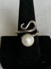 925 Sterling Silver Spiral Design Ring Size 8 Round Pearl? VTG Estate Jewelry