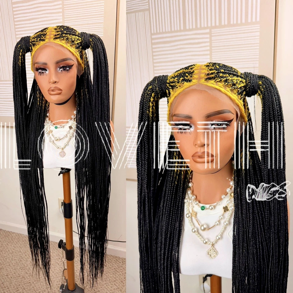 Se envía al día siguiente (ENVÍO 2 DÍAS) Peluca trenzada de encaje completo Cornrow, trenza negra sin nudos Foto 4 de 4