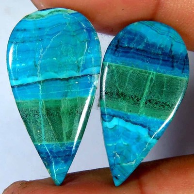 26.80Cts.100%Natural Chrysocolla Malachite Pear Matched Pair Cab Losse Gemstone