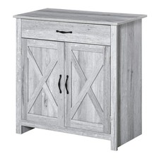 HOMCOM Farmhouse Barn Door Sideboard Accent Buffet Cabinet Coffee Bar Grey Grain