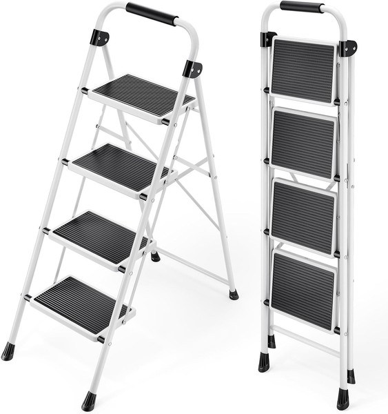 Kleine Leiter 4 Stufen Trittleiter Anti-Rutsch Breitem Pedal FüR Haushalt-image