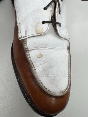 VTG Polo Ralph Lauren Bench Made Brown White Leather Shoes  display picture 2