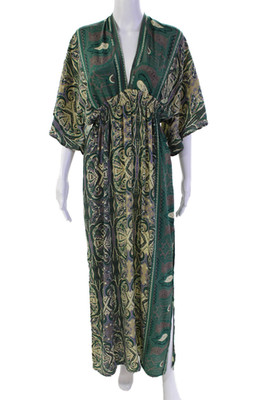 Perry Walker Womens Silk Tie Back Short Sleeve Shift Dress Green Combo Size S