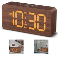 Wooden Digital Bedside Alarm Clock Dimmable Dual Alarms Loud Large Number Gifts