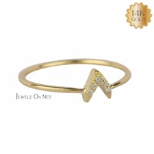 14K Gold 0.04 Ct Natural Diamond Arrow Design Ring  Size -3 to 8 US-Jewelzofny