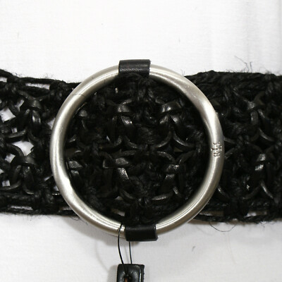 RALPH LAUREN Black Hemp Leather Macrame O-Ring Wide Belt M  display picture 3