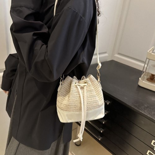 1pc Style Weave Straw Crossbody Bag Woven Drawstring Bucket Bag Girls GB - Picture 11 of 14