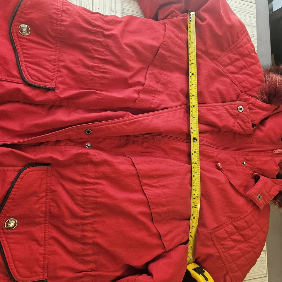 Vtg Cyclone Winter Jacket Womens Medium Red Parka Chore Down Coat - Image 4 of 4