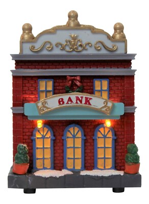 Beleuchteter Weihnachtsschmuck Miniatur Bank Mini Festlich Winter Weihnachtsszene 12,5 cm