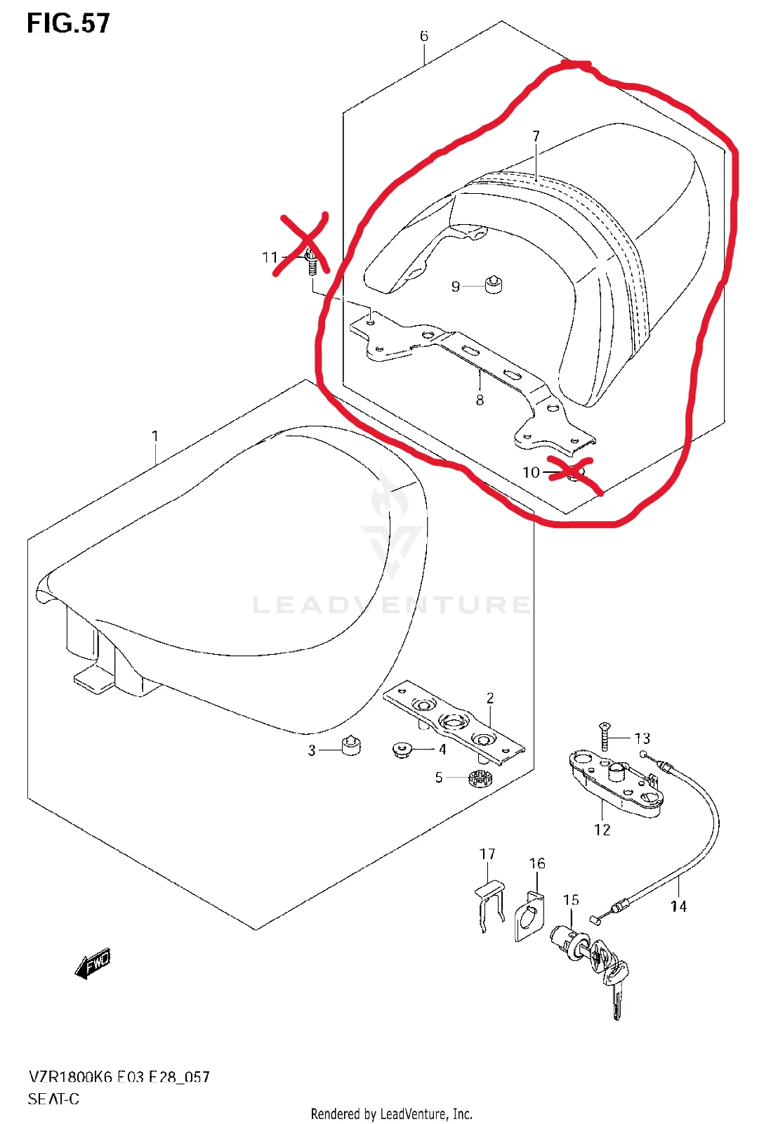 SEAT ASSY, PILLION (BLACK) | Includes Item(s) 7 - 10
