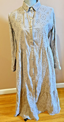 MADE IN ITALY NEW LAURA BIANCHI DRESS BUTTON UP MIDI TAUPE COTTON LINED SZ M