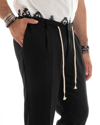 Pantaloni Uomo Lino Lungo Tinta Unita Elastico Sul Retro Vari Colori - Imagen 7 de 41