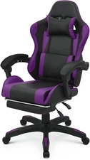 Gaming Chair with Footrest Headrest & Lumbar Support, Purple High Back Ergonomic