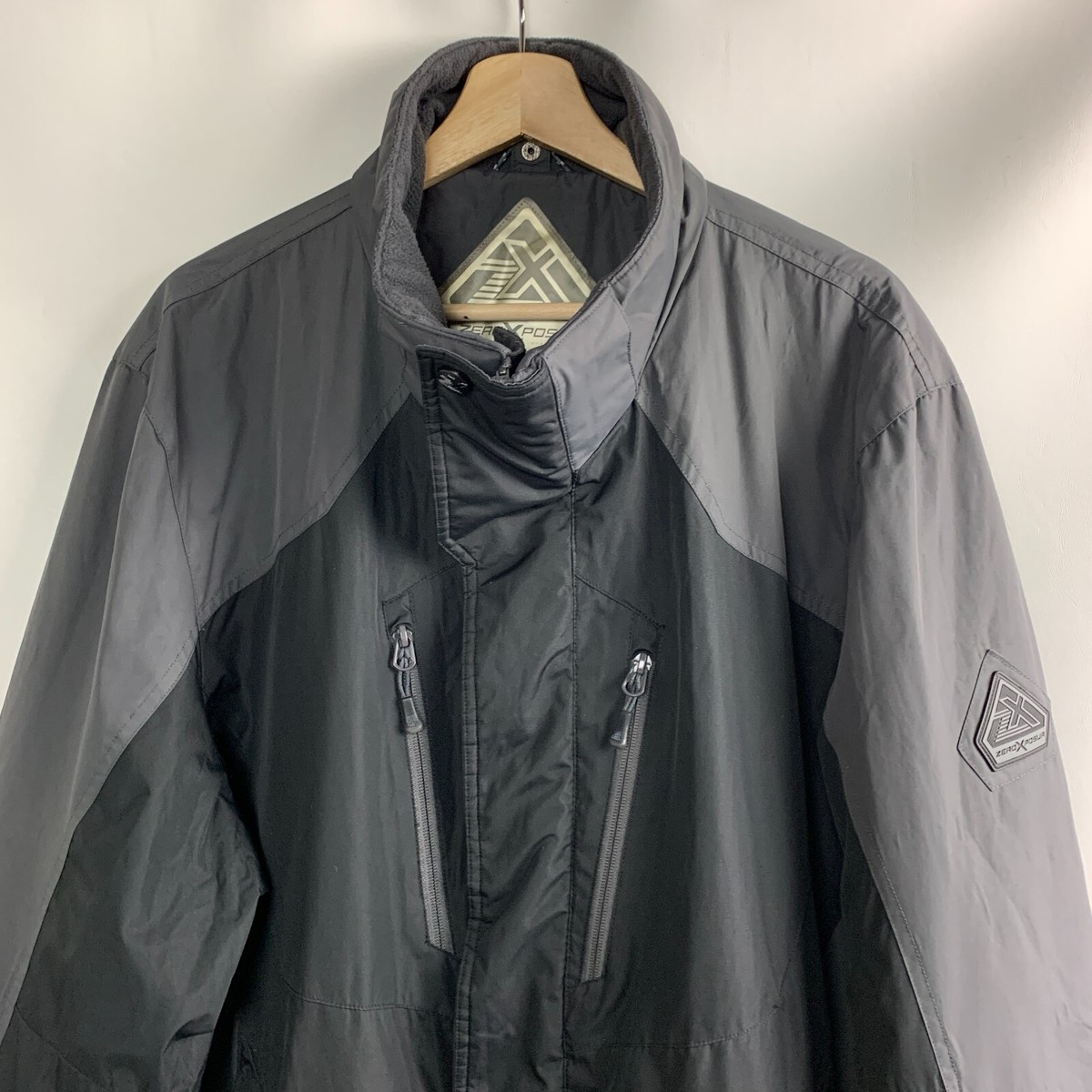 ZeroXposur Jacket Gray/Black Stand Collar Double Zip Snaps ZeroXposur Jacket Gray/Black Stand Collar Double Zip Snaps