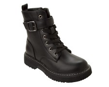 GIRLS BLACK GOTH GRUNGE EMO BIKER ANKLE BOOTS SIDE ZIP KIDS TEENS UK SIZE 13-5