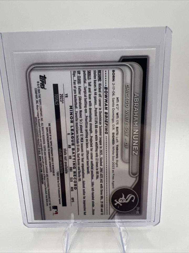 2024 Bowman cromo Abraham Núñez HTA Choice refractor automático 136/150 White Sox Foto 2 de 2