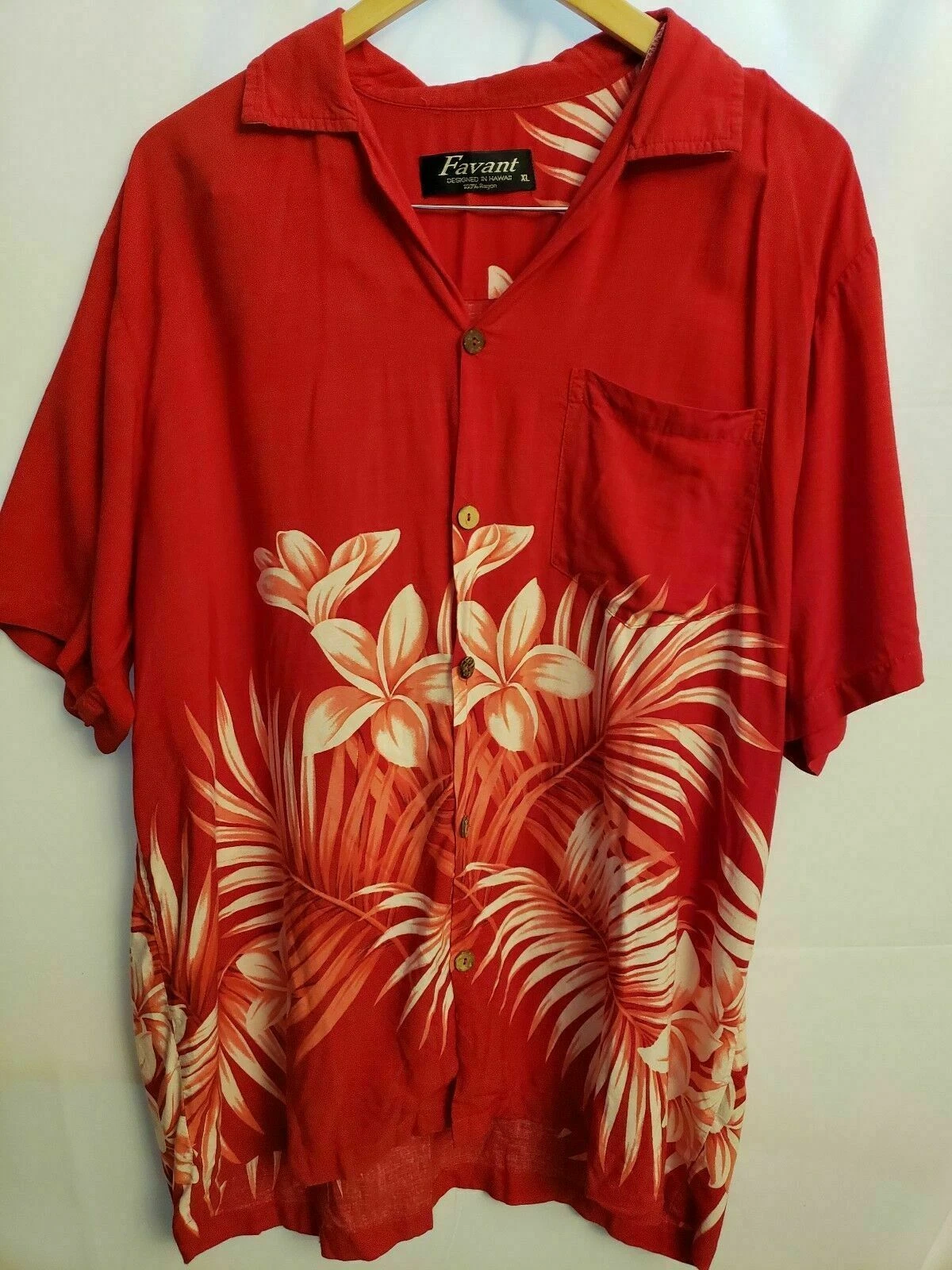 Favant Hawaii Men Hawaiian Button Front Shirt Tropical Floral Red Size Xlarge