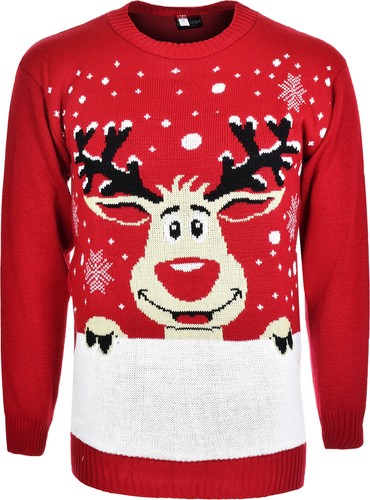 Nuevo Unisex Reno Novedad Navidad Cálido Jumper Suéter Top en Negro/Rojo S-XXL - Imagen 2 de 2