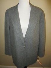 HARRIS WALLACE WOOL GREY JACKET BLAZER LONG SLEEVED WOMEN'S 10