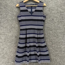 Madewell Dress Women S Small Blue Striped Sheath Midi Zipper V-Neck Sleeveless