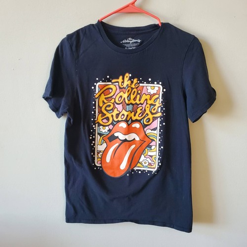 The Rolling Stone Womens Lips Short Sleeves Band Tee Size Small Black