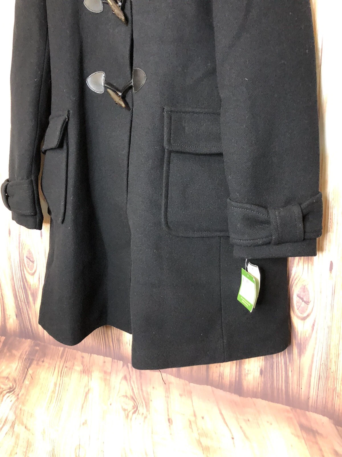 Cappotto nuovo con etichette Kate Spade K26721 lana con cappuccio rimovibile taglia L nero $458