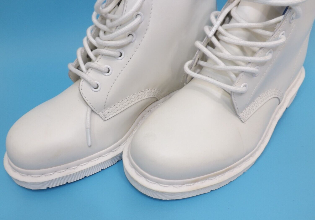 Dr Martens 1460 Pascal MONO All White Leather Boots Size Men 