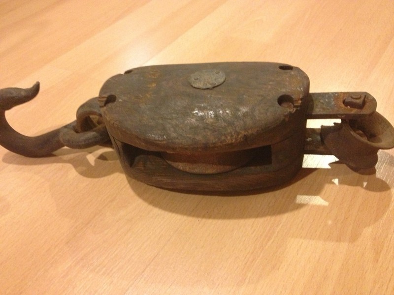 Antique Pulley 14” Wood & Cast Iron Block & Tackle Rustic, Nautical
