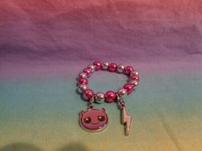 Little Girls Bracelet Pink Silver Beads Lightning Strike Kitty Charm