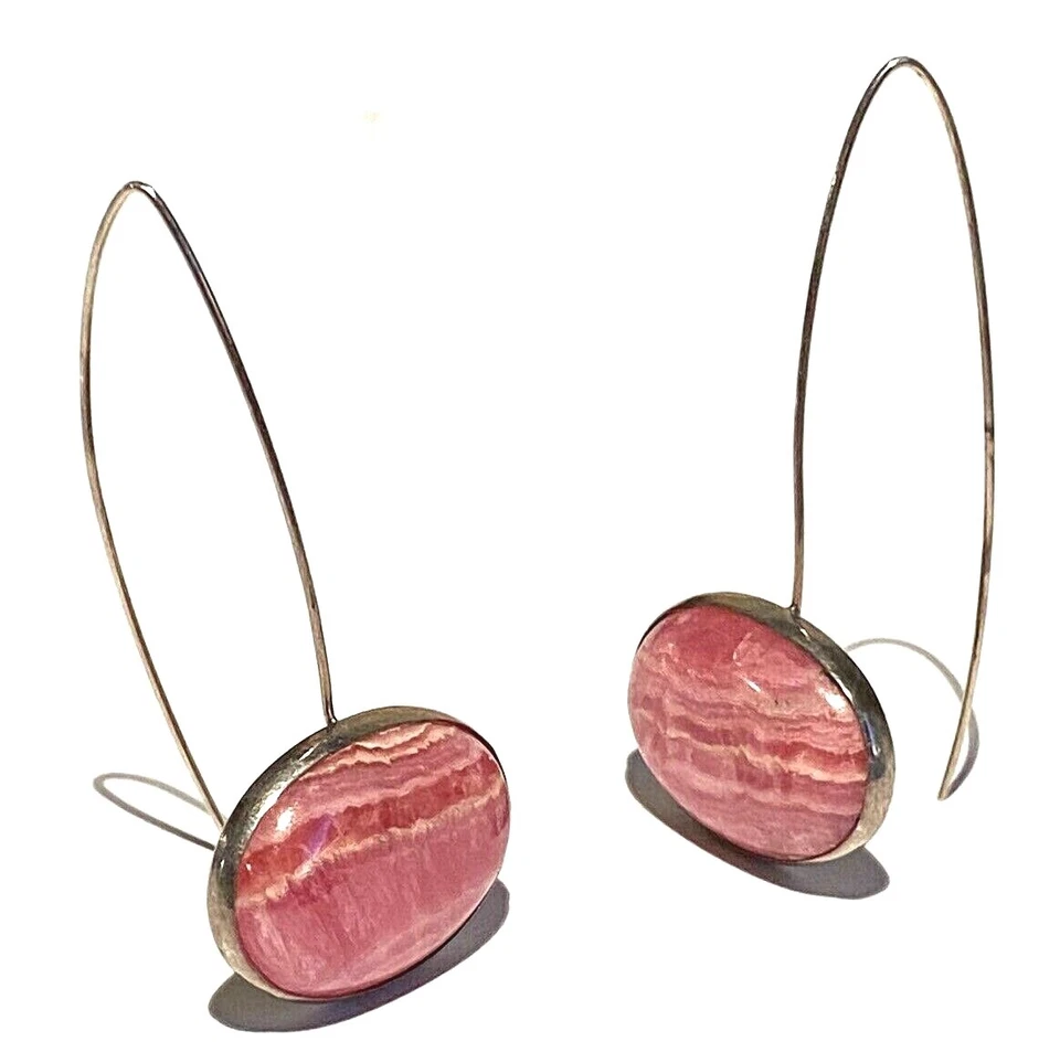 PENDIENTES ESCULTURA MODERNISTA ARTESANAL ESTUDIO RODONITA PLATA ESTERLINA VINTAGE  Foto 2 de 4