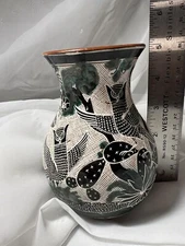 Jose Bernabe Tonala Pottery Petatillo Vase With Owls Signed Mexico