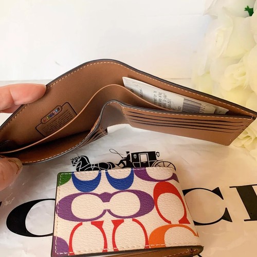 NWT Coach 3 In 1 Wallet In Rainbow Signature Canvas C9863 Chalk/Khaki multi - Picture 8 of 12