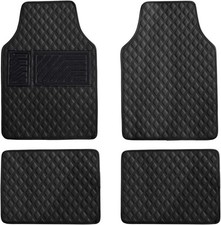 Car Floor Mats, Luxury Faux Leather Automotive Floor Mats, All Weather-Black