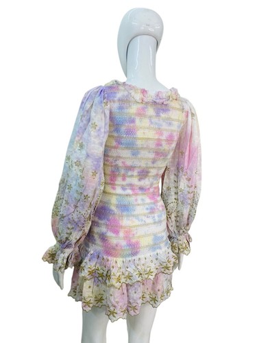 LoveShackFancy Women'S Celia Tie & Dye Floral Printed Ruffle Short Mini Dress S - Picture 14 of 20