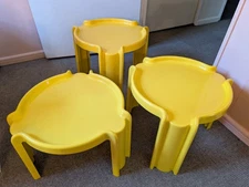 Kartell-Style Set of 3 Yellow Nesting Tables 1970s 60s Space Age