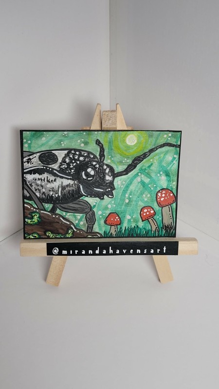 ACEO Original MirandaHavensArt, Eyed Click Beetle, Water Color Painting Signed