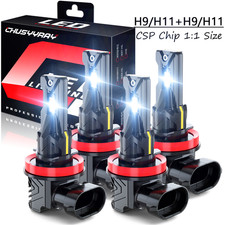 Super Bright Combo H9 H11 LED Headlight High Low Beam Bulbs 10000K White Kit 4