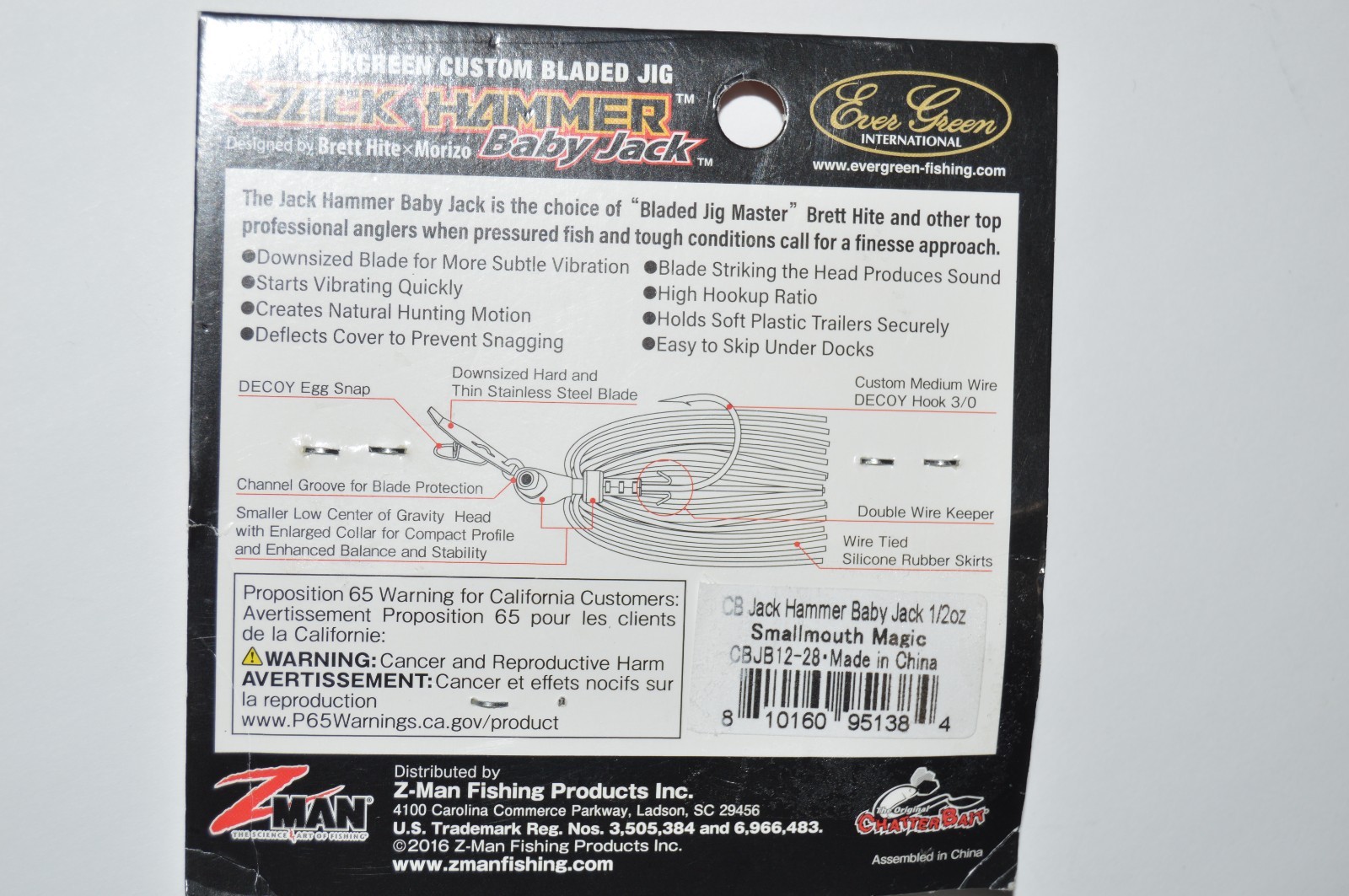 evergreen zman baby jack hammer chatterbait 1/2oz bladed jig smallmouth magic - Image 2