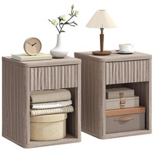 HOMCOM Modern Nightstand with Drawer and Open Shelf, Set of 2, Oak
