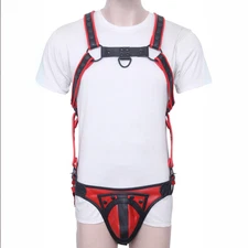 Men Leather Full Body Harness Jockstrap Chest Armor Costume Fetish Clubwear BDSM