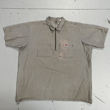 Vintage Ben Davis Hickory Stripe Zip Faded Distressed Work Shirt Made USA XXL