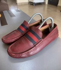 Gucci Red Leather Auger Sylvie Web Accent Loafers Size USA 6 || UK 5.5