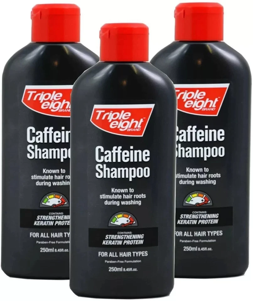 3 x Triple Eight Caffeine Shampoo Keratin Protein Hair Growth - 250ml Bottle