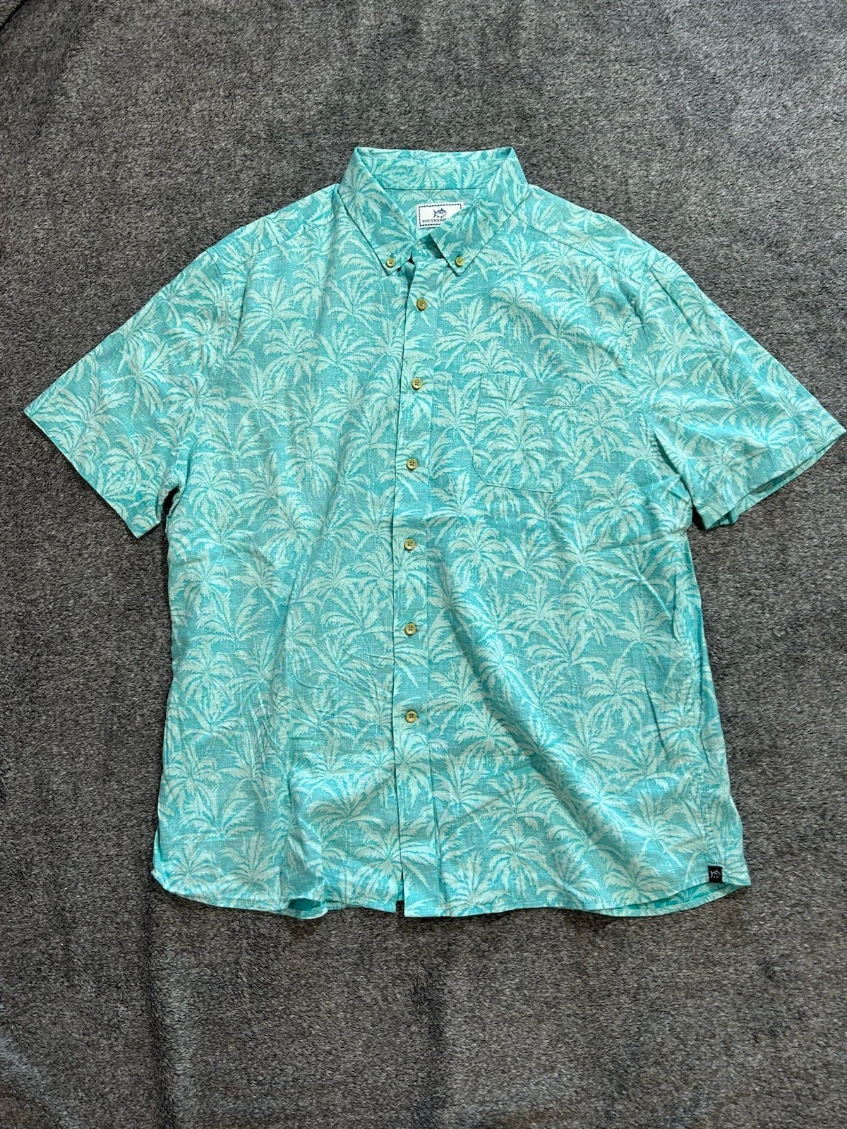 Southern Tide Shirt Mens XL Blue Green Rayon Linen Button Up Hawaiian Beach