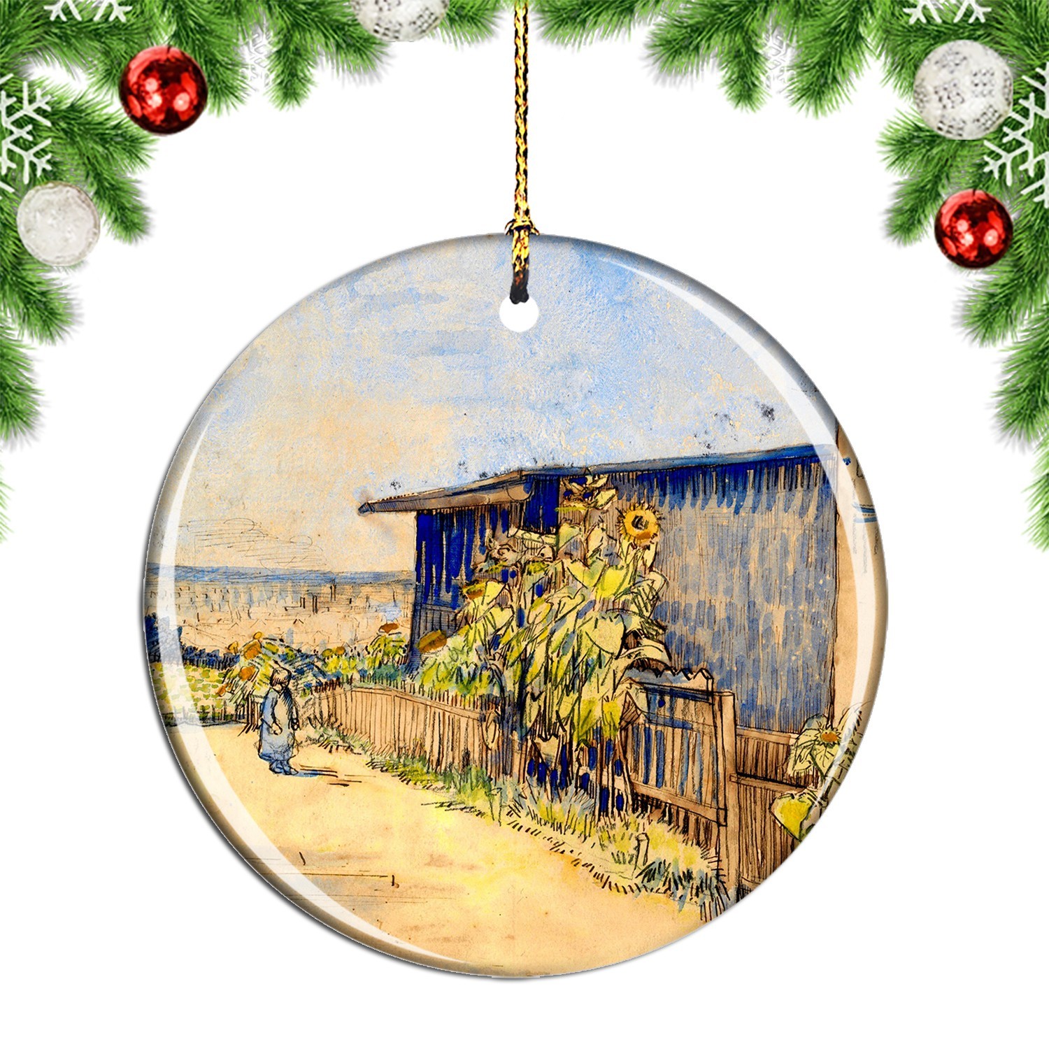 Van Gogh Shed With Sunflowers Painting Christmas ornament city travel souvenir