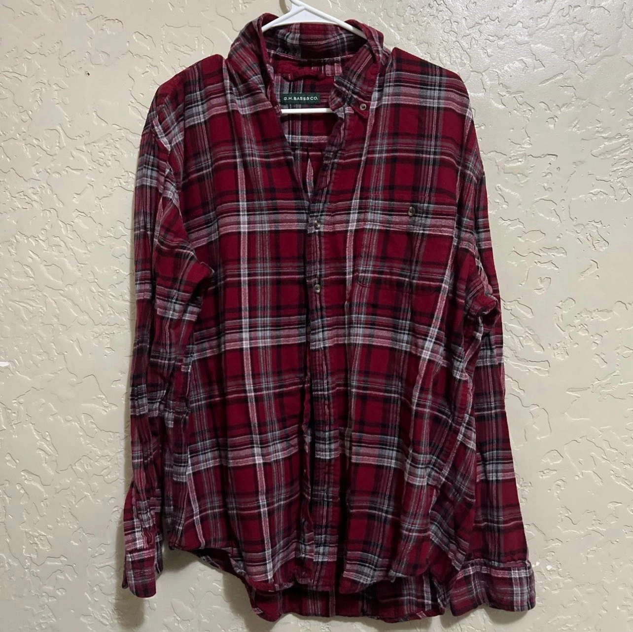 Y2K GH Bass & Co Shirt Mens XL Red Plaid Flannel Long Sleeve Button Down Outdoor